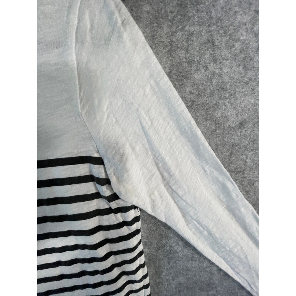 LOFT Womens Long Sleeve Striped Tee Black White Lace Trim Slub Knit Top Small - Picture 5 of 14